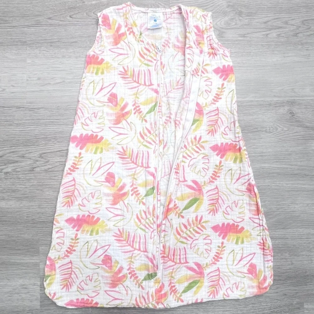 HALO SleepSack Medium 6-12M Pink Tropical Leaf Cotton Muslin Wearable Blanket